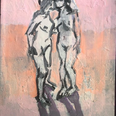 Figurative Nude Acrylic Painting of Two Women, 11” x 14”, LQBTQ Art 