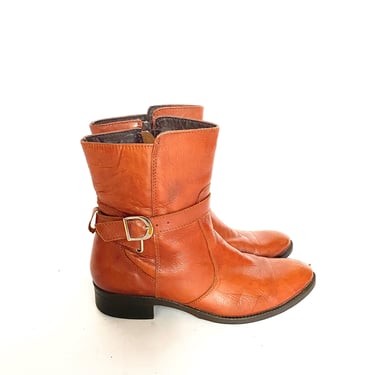 soft brown leather buckled ankle boots 