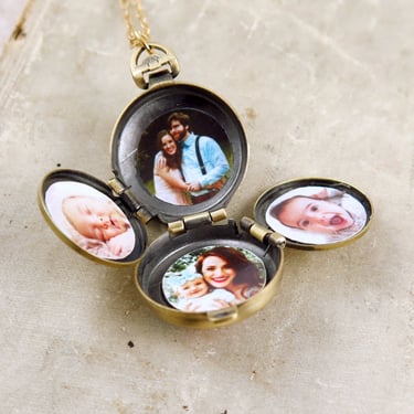 Family Locket with Photos Included, Four Photo Locket Necklace, Modern Locket, Photograph Jewelry, Family Album, Unique Gift 