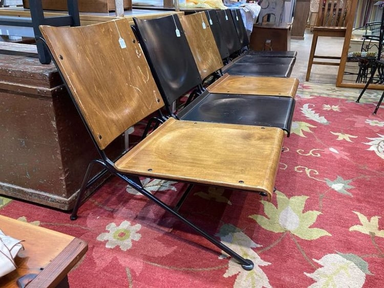 Metal and wood low rider chairs! 4 natural wood 4 black wood available 32” x 21” x 30” seat height 13” Call 202-232-8171 to purchase