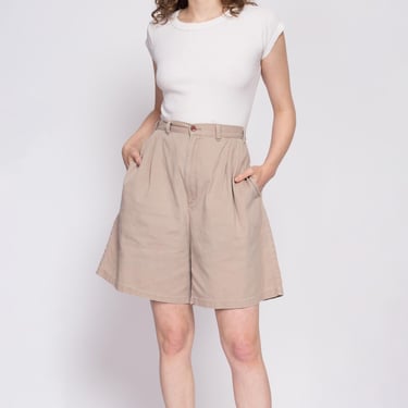 Large 80s Khaki Pleated Cotton Shorts, 31