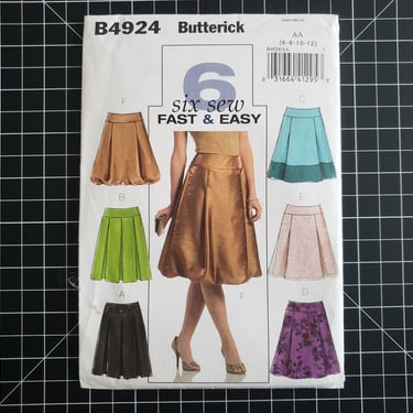 Uncut Butterick 4924 Fast and Easy Skirt Pattern, Sizes 6-8-10-12, Factory Folded | Two Styles of Pleated Skirts w/ Hem Options 