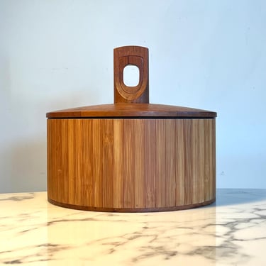 Teak and Bamboo Double Ring Ice Bucket designed in the 1960s for Dansk by Jens Quistgaard 