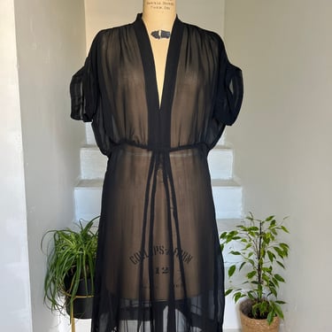 1940s Sheer Chiffon Dress Sexy V Neck Old Hollywood Goth 42 Bust Vintage 