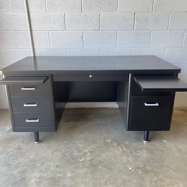 1960s Steel Case Double Pedestal Desk in Semi-gloss black