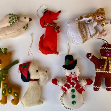 Your Choice, Felt And Sequin Ornaments, Christmas Tree, Hand Made, Vintage 