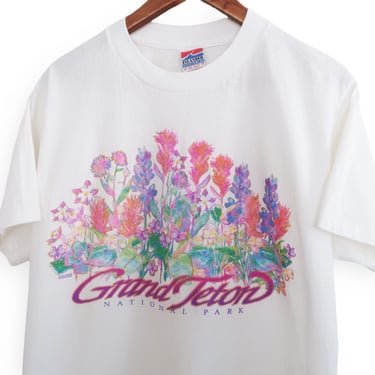 vintage flower shirt / National Park shirt / 1990s Grand Teton National Park wildflowers t shirt Medium 