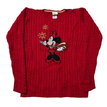 Vintage Disney Store Minnie Mouse Ugly Christmas Women's Sweater | Chunky Knit Pullover Holiday Jumper | Size L 