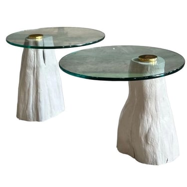 Steve Chase Cypress Wood Glass/Brass Side/End Tables, 1980