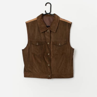 Vintage suede trucker style vest in dark brown - Medium 