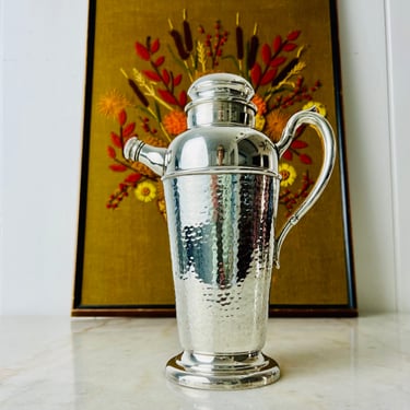 Antique Viking Plate Cocktail Shaker, hammered silverplate barware, silver plated decanter, mcm, martini mixer, collectible, gift 