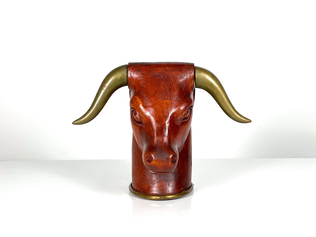 Vintage Mid Century Modern Sarried Wood and Brass Bull Head 20c