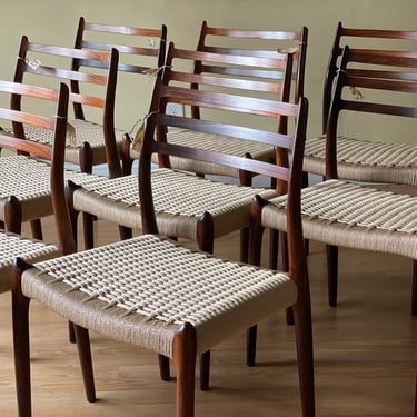 Eight Møller Model 78 Side Chairs, Designed by Niels Otto Møller, by J.L. Møllers Møbelfabrik, rosewood and Danish paper cord 