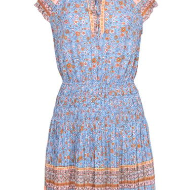 Current Air - Light Blue Floral Print Mini Dress w/ Pleats Sz S
