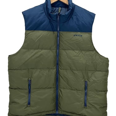 Orvis Green Blue Two Tone Puffer Vest XL Excellent Condition