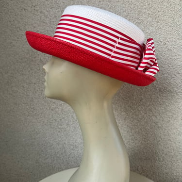 Vintage straw sinaway bowler hat red sz 22.5” 
