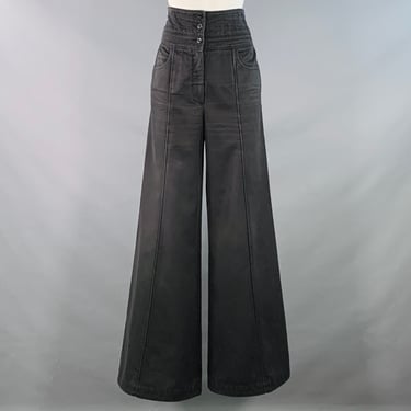 CHANEL Vintage Spring 2003 Size 10 Black Cotton High Waisted Wide Leg Casual Pants