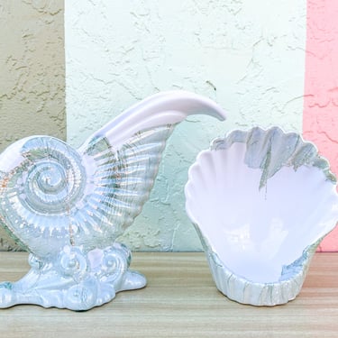 Pair of Seafoam Haeger Shell Vases