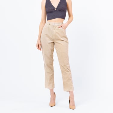 Medium 70s Minimalist Khaki Corduroy High Waisted Pants 27.5