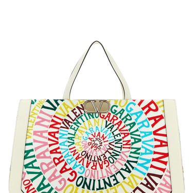 Valentino Garavani Women Printed Canvas And Leather Valentino Garavani Escape Shopping Bag