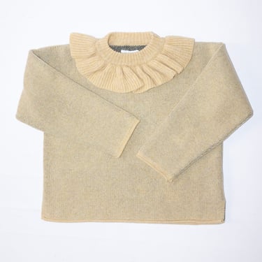 British Lambswool Ruffle Neck Pullover Sweater in Buttermilk