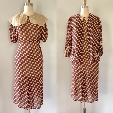 Vintage 1930s Two Piece Dress with Jacket Suit 