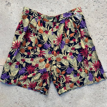 Vintage 90s Sag Harbor Fall Floral Botanical Soft High Rise Rayon Shorts XL 