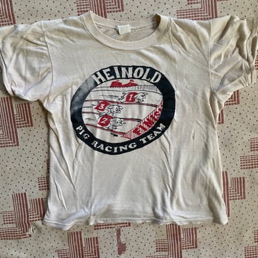 Vintage 1950s Heinhold Pig Racing Team Logo Graphic T-shirt Tee shirt 