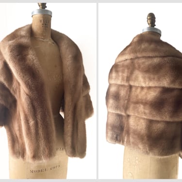 Exceptional vintage 1950’s ‘60s champagne mink stole, mink fur jacket | elegant bridal wrapper, luxury mink jacket, S 