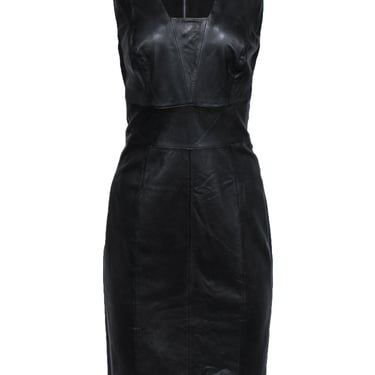 Classiques Entier - Black Leather & Stretch Knit Sheath Dress Sz 8