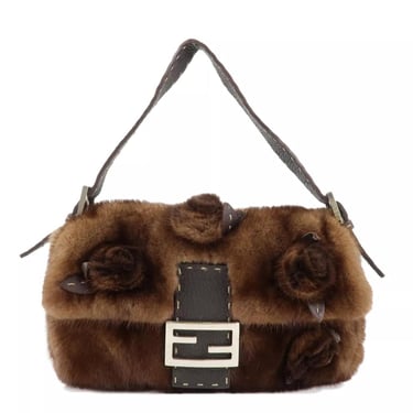 Vintage Fendi Brown Mink Fur Baguette Shoulder Bag 