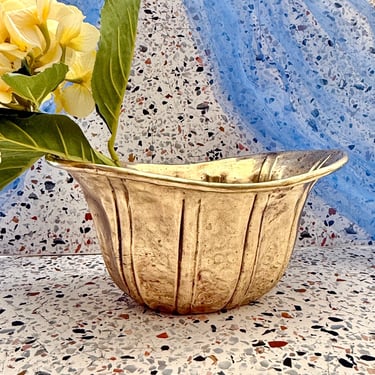 Large Brass Vase, Hammered Brass Planter, Artsy Shape, Mantel Decor, Entry Statement Piece, Vintage 