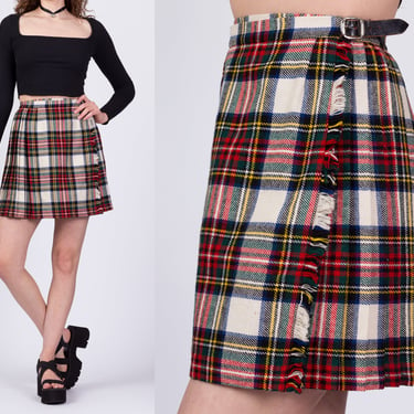 Vintage Scottish Plaid Tartan Mini Skirt - Extra Small, 25" | 70s 80s High Waist Preppy Schoolgirl Pleated Kilt Miniskirt 