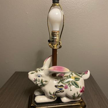 Vintage Chinese Porcelain Rabbit Table Lamp Hnad Painted 