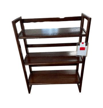 Folding Bookshelf (Quantity of 3)<br />Three shelves<br />Brown Wood<br />W 28 x D 12 x H 37