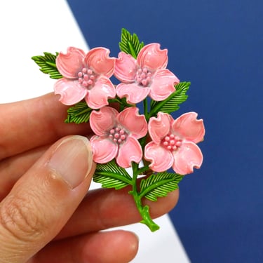 Lovely Vintage 60s 70s Pink Flowers Branch Brooch 