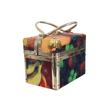 1960s Fruit Print Novelty Box Purse - Vintage Metal Box Purse - 1960s Fruit Purse - Vintage Fruit Handbag - Vintage Novelty Handbag 