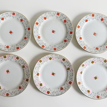 Set of 6 Red Poppy Bread & Butter Plates Gold Rim by Thomas of Germany Vintage 1960s 