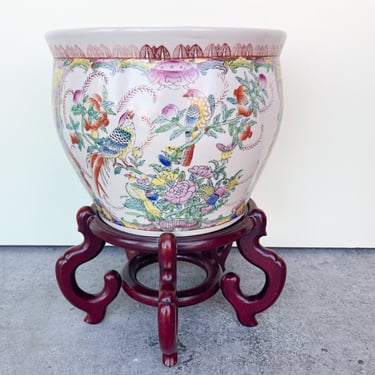 Colorful Floral and Bird Cachepot