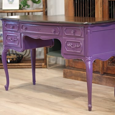 Vintage Thomasville Desk Vanity Cork Board Lacquered Purple 