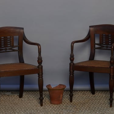 19th Century Teak & Rattan Ladderback Raffles Chairs from Jakarta