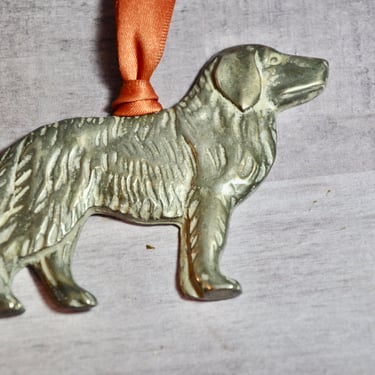 Vintage Pewter Golden Retriever or Lab Dog Ornament Signed Zinn Gesch Germany Collectible Dog Lover Gift Collectible Rare Christmas Decor 