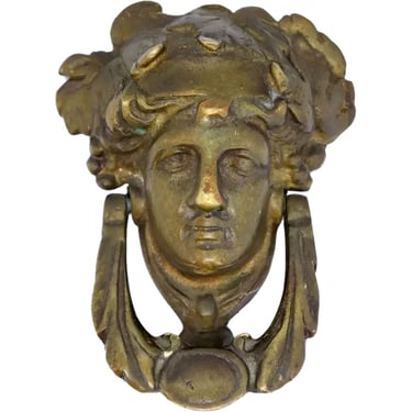 Vintage Neoclassical Cast Brass Athena Mask Door Knocker 