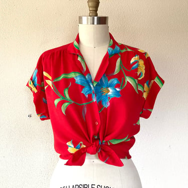 1980s Red rayon Hawaiian shirt 