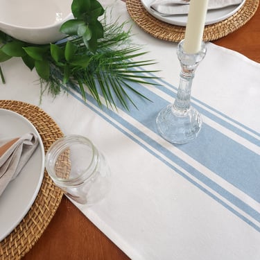 Blue Striped Coastal Table Runner 