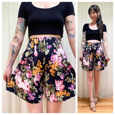 90s black floral Rampage shorts 