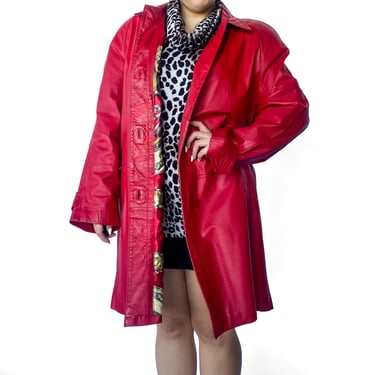 1980s Red Leather Coat, sz. 2XL