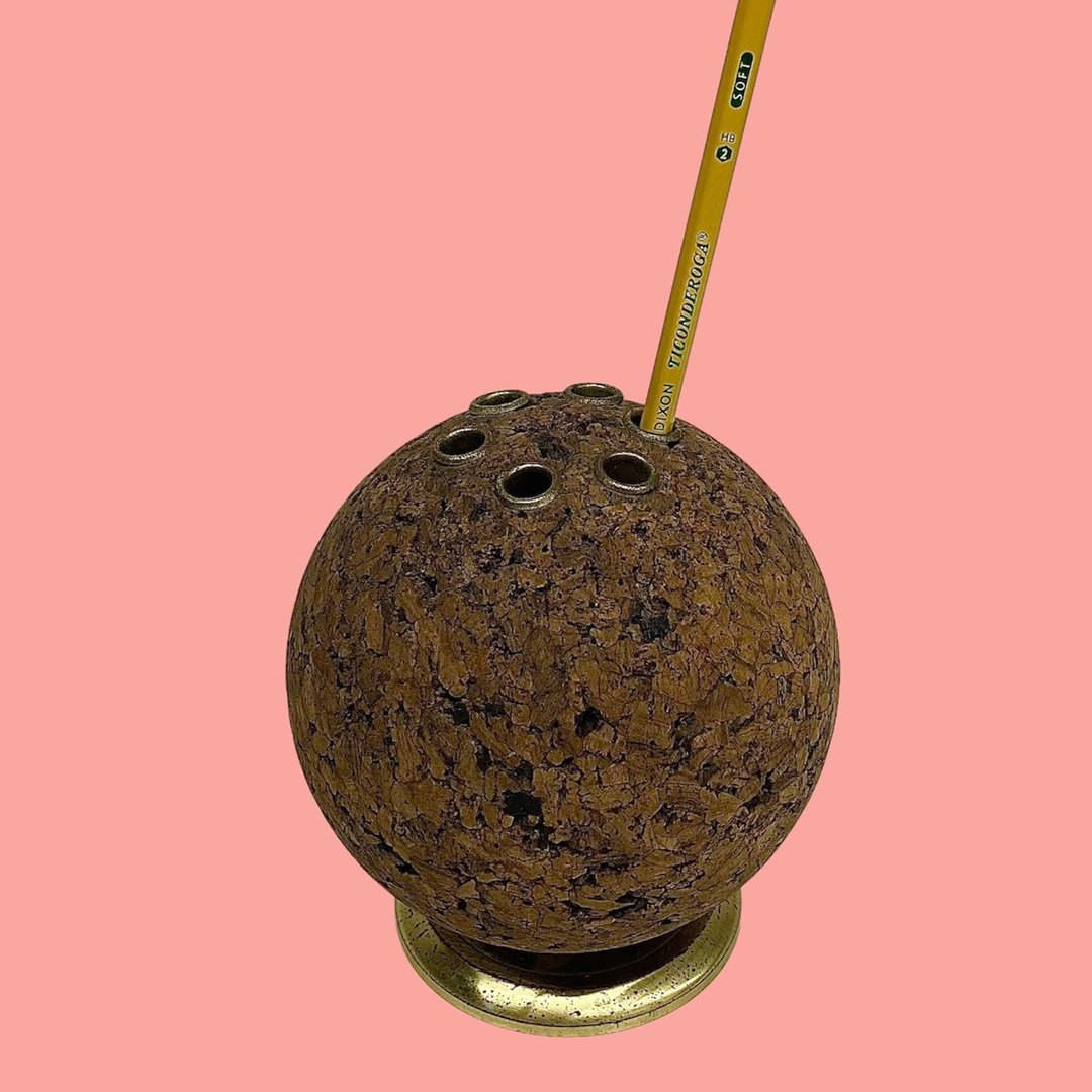 Vintage Pencil Holder Retro 1960s Mid Century Modern + Cork and