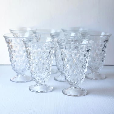 Fostoria American footed iced tea glasses cube pattern set of eight 