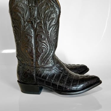 Black Crocodile Leather Cowboy Boots, sz. 9.5